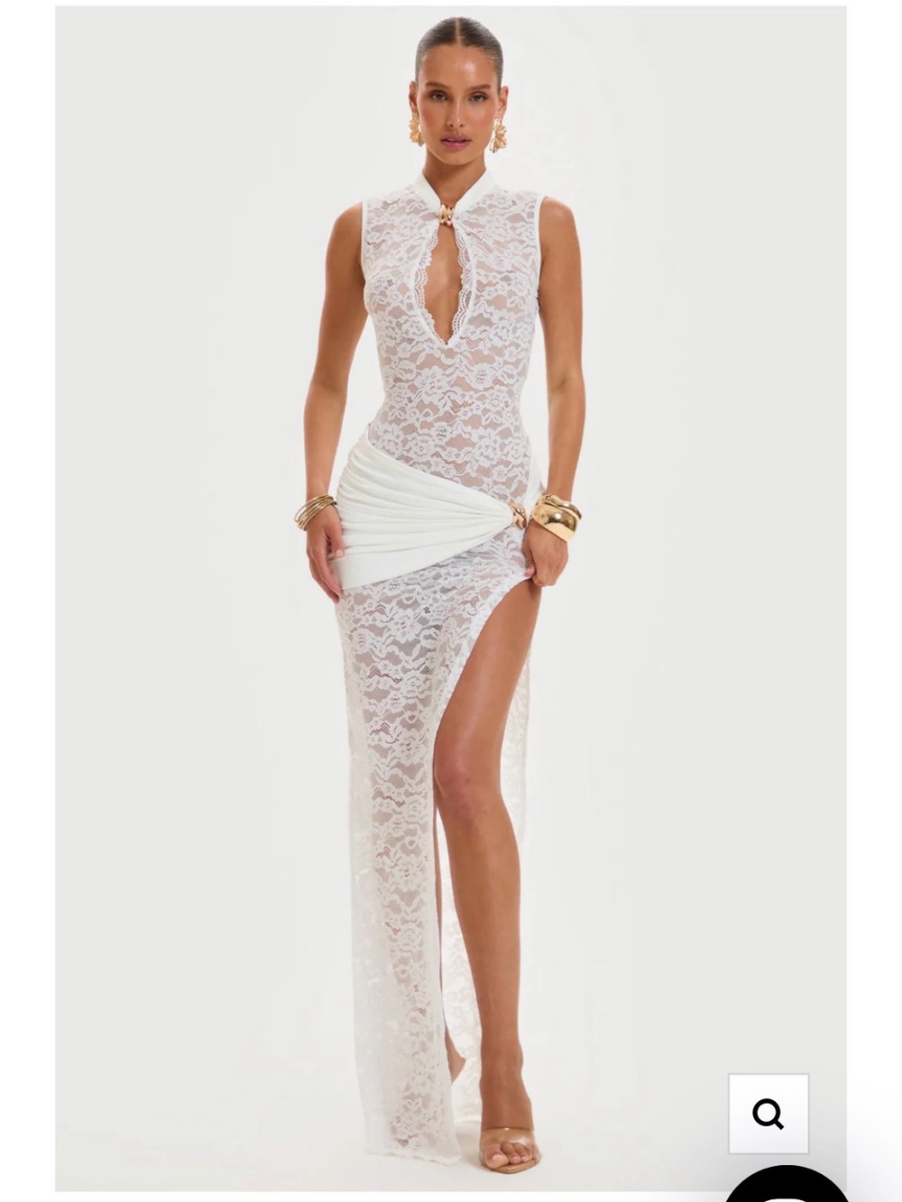 White Lace Maxi Dress with High Slit